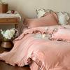 Otoño e Invierno Cálido Terciopelo Francés para Bebé Terciopelo Paloma Dormir Desnudo Juego de Cuatro Piezas Cubre Edredón de Encaje Color Puro Ropa de Cama de la Princesa Anna