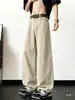 Pantalones casuales lavados color gris carbón para hombre, pantalones rectos holgados finos de verano, pantalones de trabajo de pierna ancha con caída de estilo americano moderno