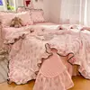Colcha de renda grande estilo francês 100% algodão colcha de verão conjunto de quatro peças estilo princesa ins colcha fina de algodão puro para ar condicionado para meninas