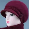 Chapéus de outono e inverno para mulheres de meia-idade e idosas, chapéus de tricô grossos e quentes de pelo de coelho com forro de veludo para senhoras idosas, avós, proteção contra o frio, proteção para as orelhas, chapéus de tricô