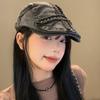 Gorra Vintage de Mezclilla Negra con Remaches para Mujer Lavada de Cara Vieja Pequeña Boina Estilo Americano Sombrero para Cabeza Grande Trendy