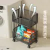 Cesta de ropa sucia para dormitorio lavabo estante de almacenamiento de detergente para ropa de doble capa de pie carrito para huecos de baño estante de almacenamiento para baño
