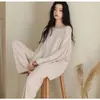 Pijamas de algodón súper cómodos al por mayor de Amazon para mujer, nuevo estilo de otoño, de manga larga y pantalón largo, casual y holgado, se pueden usar fuera como ropa de casa