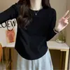 Camiseta de Algodão Puro com Manga Longa para Primavera e Outono para Mulheres, Design Irregular com Senso de Moda para Outono e Inverno, Petite, Camada Interna Base, Branca