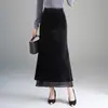 Falda midi de terciopelo dorado con brillos de cola de pez para mujer, nueva de otoño/invierno 2026, de talle alto, con abertura, larga, elegante y estilizada, estilo ajustado al cuerpo
