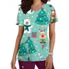2023 nuevo artículo enfermera AliExpress verano mujer estampado navideño impresión digital 3D cuello en V camiseta mujer