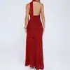 Moda Otoñal Nuevo Color Sólido Estilo Elegante Vestido Bodycon Sexy con Abertura Espalda Escote en V Profundo y Cintura ceñida Vestido Largo