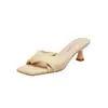Zapatos de Tacón Alto de Media Pantorrilla 2026 Primavera/Verano Nuevos Estilo Francés Punta Cuadrada Punta Abierta Fruncidos de Tira Única Zapatos Mula para Mujer