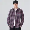 Camisa de Manga Longa com Lapela Masculina 2026 Outono Nova Camisa Xadrez Jaqueta Versátil Jaqueta Camisa Masculina