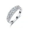 Anillo de Plata de Ley S925 con Moissanita Completa, Racimo de Flores, Semicírculo, Tres Capas Densamente Incrustadas, Anillo de Extremo Cerrado con Moissanita, Superventas Transfronteriza