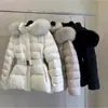 Abrigo de invierno nuevo original coreano, ajustado a la cintura, engrosado con algodón de plumón, para mujer, con cuello grande de pelo, en beige y negro