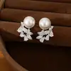 Aretes y anillo de gota de agua de perla con circonia chapados en oro real de 18k, conjunto de joyería de nicho de alta gama, exquisito y elegante
