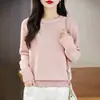 Estilo Nuevo Primavera 2026 Algodón Puro Cuello Redondo Tejido de Punto Manga Larga Color Sólido Holgado Jersey Estilo Coreano Camiseta Base para Mujer