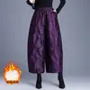 Calças Plus Size com Jacquard Embossado Estilo Chinês, Calças Largas Modelo Casulo para Mulheres, Novas Calças de Algodão Quentes Outono e Inverno, Calças Cropped Florais Casuais