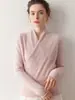 Suéter Base de Punto de Cachemira para Mujer, Color Sólido, Cuello en V Cruzado Estilo Coreano, Elegante y Adelgazante, Holgado y Cálido, Adecuado como Capa Interior