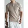 Camisa de malha canelada com mistura de liocel para homens, nova clássica de outono 2026, camiseta Henley de manga curta