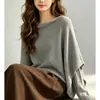 26 Top de punto tipo chal redondo relajado estilo coreano, manga larga holgada, adelgazante y favorecedor, prenda de punto versátil para mujer