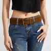 Cinto Americano de Outono e Inverno Suede Personalidade Fivela Quadrada Popular Larga Moda Versátil Calça Feminina Retrô