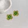 ¡El artículo real es muy brillante para el verano! Pendientes de Botón de Cristal de Vidrio Plateado 14K Dulces Verdes Estilo Bosque para Mujer