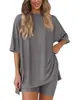 2026 Verano Nuevo Transfronterizo Europeo y Americano Amazon Comercio Exterior Moda Casual Color Sólido Holgado Conjunto de Pijama para Mujer