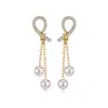 Pendientes de Plata de Ley S925 con Aguja, Borla Dorada y Perla para Mujer, Pendientes Colgantes Estilo Invierno con un Toque de Lujo para el Trabajo