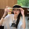 Sombrero de batalla de verano para Zhengmei ~ sombrero de paja de copa plana de tejido fino con cinta elegante elegante cóncava para Mujer para usar en viajes de verano