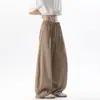 Pantalones de seda de hielo para hombre, corte oblicuo gris oscuro, pantalones finos de verano con caída, pierna ancha, estilo americano, sueltos, casuales, largos