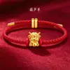 Pulseira de Contas da Sorte Genuínas 999 Ouro Zodíaco Ovelha Ouro Duro Auspicioso Ovelha Auspiciosa Corda de Mão de Ouro Ano do Zodíaco Corda de Couro Vermelho Venda por Atacado