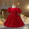 Vestido infantil de lentejuelas azules, vestido de princesa para niñas, vestido de presentación de piano para bebés de un año.