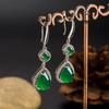 Vintage Estilo Étnico Verde Ágata Gota Brincos Brincos Feminino Cor Esmeralda Natural Verde Calcedônia Brincos Brincos Joias