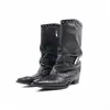 Botas de caballero con diseño de patrón de llama 2025, botas Martin de punta fina y tacón grueso con diseño de remache y cadena, botas apiladas