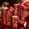Copos de Papel para Celebração de Casamento, Copos de Papel Descartáveis Espessos para Banquetes de Casamento, Copos de Papel Vermelhos Festivos para Uso Doméstico