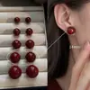 Pendientes Ankela Redondos de Perla y Frijol Rojo, Lujo Ligero, Gama Alta, Exquisitos, Diseño de Nicho, Pendientes de Moda al por Mayor