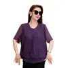 Moderna Blusa Morada de Gasa con Mangas Cortas para Mujer, Nuevo Estilo de Verano, Blusa Holgada que Cubre el Vientre, Top Noble y Elegante para Madre