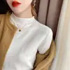 Camiseta Interior de Cuello Medio Alto para Mujer, Manga Larga, Primavera Otoño, Ropa Interior, Suéter Versátil, Delgado, Blanco, Holgado, Elegante, Top de Punto