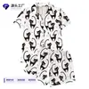 Fabricante de Conjunto de Pijama Cardigan Negro de Seda de Leche Transfronterizo Europeo y Americano para Mujer, Shorts de Manga Corta, Ropa de Casa Transpirable Casual