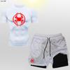 Ropa Deportiva para Montañismo y Running al Aire Libre Traje de Manga Corta y Pantalones Cortos de Doble Capa Estampado 2D Anime Europeo y Americano Araña 2 en 1