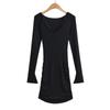 Vestido Feminino da Moda YPFF Fio Elástico Slim-Fit Gola V Lisa Dobrado na Lateral da Clavícula Saia de Quadril