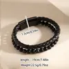 Pulsera de Cuero con Aleación de Roca Volcánica Cuerda de Cuero de Piedra Natural Anillo de Mano Tejido Multicapa de Aleación Venta al por Mayor
