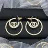Aretes de Letra Doble C Estilo Chanel para Mujer, Aretes de Botón con Diseño de Nicho, Aretes de Lujo Ligero Inspirados en Chanel, Aguja de Plata