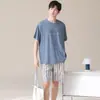 Artículo Popular en Tienda: Pijama de Algodón Puro de Manga Corta para Hombre, Estilo Verano, Cómodo y Transpirable, Conjunto Delgado de Algodón, Se Puede Usar Afuera como Ropa de Casa