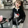 Blusa informal holgada de punto gofrado de manga larga para primavera y otoño, estilo dos piezas falsas, para niñas