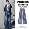 Ropa de Maternidad Pantalones de Cuadros Azules para Mujer Cintura Alta con Cordón Primavera y Otoño Nuevos Casual Sueltos de Pierna Ancha