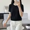 Nova Camiseta de Algodão Puro de Manga Curta com Blocos de Cor de Verão, Temperamento, Emagrecedora, Blocos de Cor, Gola Redonda, Design Simples, Top Versátil, Roupa Feminina
