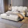 Cama de Lujo Ligero Italiana de Piel Genuina Moderna Minimalista para Dormitorio Principal Cama Doble de 1.8m Cama Suave 2m Almacenamiento Cama Tapizada Cama de Boda
