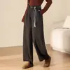 Calça Harem Casual Cinza de Lã para Mulheres 2025 Inverno Novo Grossa de Cintura Alta Solta Emagrecedora Nove Pontos Tendência