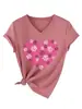 Amazon Ebay Sitio Independiente Moda Linda Divertida Mujer Estampado de Huella de Perro Corazón Cuello en V Manga Corta Camiseta Capa Base Comercio Exterior