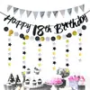 Banner de Cumpleaños Brillante con Números y Letras, Banner Redondo de Lentejuelas, Banner Cosido, Banner Cosido de Estrella de Cinco Puntas, Banner Triangular