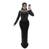 C7617 Moda Europeia e Americana Transfronteiriça Aliexpress Amazon Vestido Feminino Elegante de Veludo com Strass Manga Longa