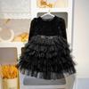 Vestido Negro de Manga Larga para Niña con Pastel 2026 Nueva Moda Retro Vestido Infantil para Actuación de Violín